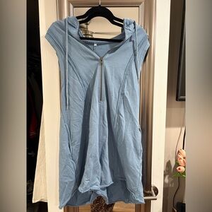 Blue Sleeveless romper with Hoodie